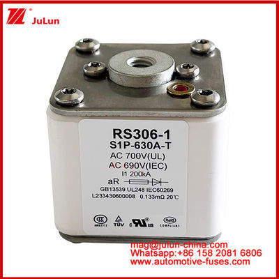 RS306-1 S1P-630A-T AC700 ((UL) Ar AC690V ((IEC) 200KV Vierkant Caremic Fuse EV of HEV Elektrovoertuigen Tractie