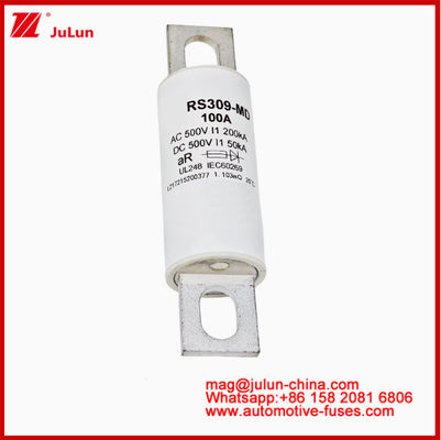 RS309-MD-100A 500VAC200KA 500VDC 50KA AR Caremic Tubular DC 100 Amp Car Fuse Voor EV HEV Elektrisch Voertuig Bolted