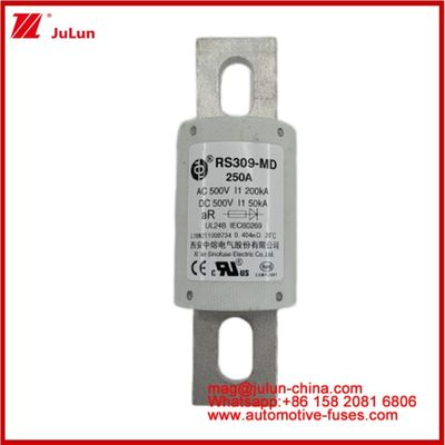 250A 500VAC Ev Fuse RS309-MD-200KA 500VDC 50KA AR Caremic DC Performance Tubulaire Automobiel Bolt Stud-mount