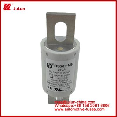250A 500VAC Ev Fuse RS309-MD-200KA 500VDC 50KA AR Caremic DC Performance Tubulaire Automobiel Bolt Stud-mount