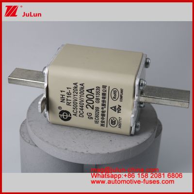 NH1 RT16-1 200A AC500V 120KA DC 440V 100KA Automobile Ceramic Auto Fuses Blade Mount Voor EV / HEV Voertuig Kleine grootte Hoge nominale stroom kortsluitingsbescherming