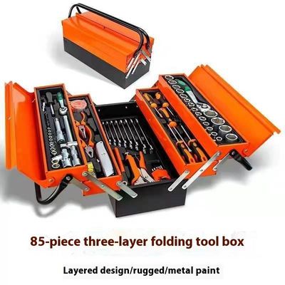 IJzeren gereedschapskist Combinatie Set 85 Piece Machine Repair Drie laag vouwbare mouw Set voor gereedschap