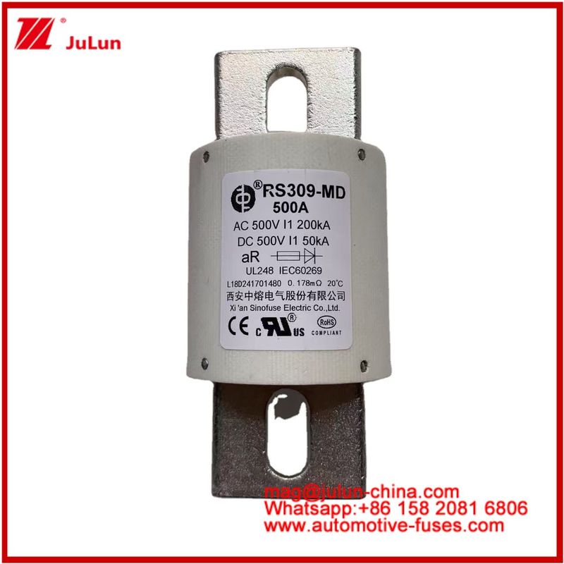 500VDC 200KA 500VAC 50KA AR Tubulaire keramische snelle lont RS309-MD 500A voor elektrische voertuigen en batterijsystemen