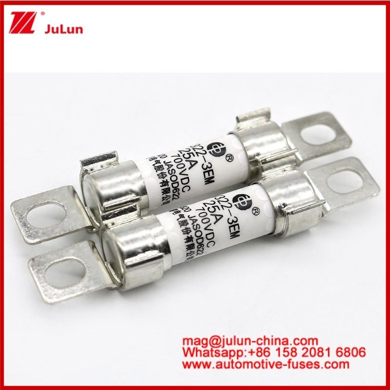 EV322 3EM 25A DC700V EV- of HEV-tractiesystemen voor elektrische voertuigen Krachtomzetting Energieopslag Aan boord van laadapparaten Bolted Structure Tubular Ceramic Fuse