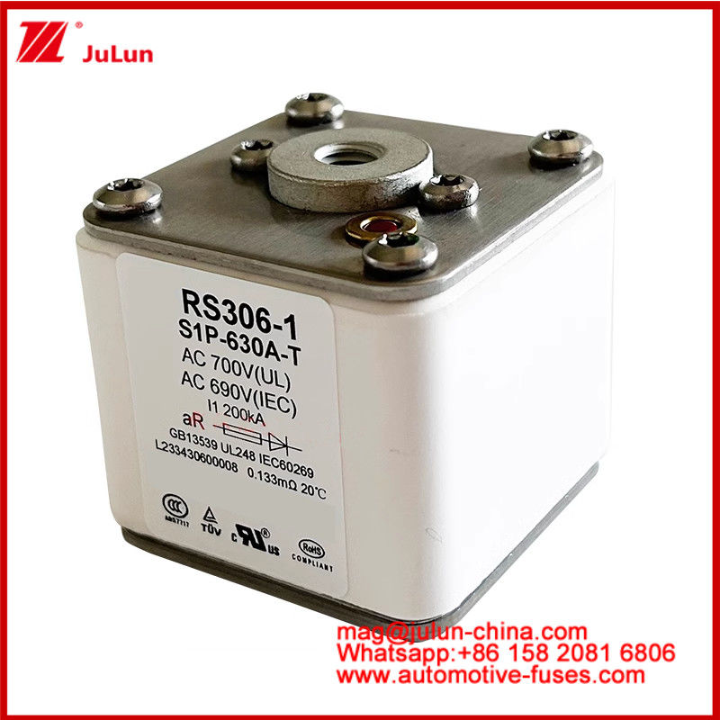 RS306-1 S1P-630A-T AC700 ((UL) Ar AC690V ((IEC) 200KV Vierkant Caremic Fuse EV of HEV Elektrovoertuigen Tractie