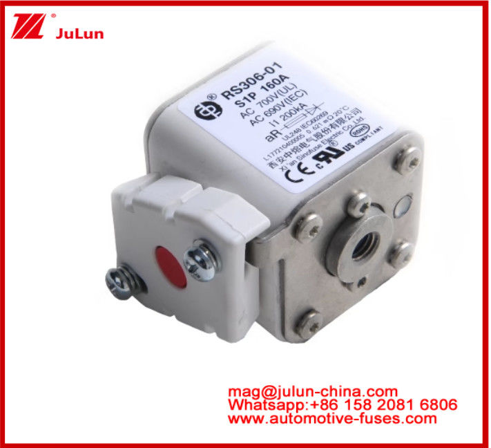 RS306-01-S1P160A AC700 ((UL) AR AC690V ((IEC) 200KV Vierkant Keramische lont EV Of HEV Studd-mount Kleine grootte Hoge nominale stroom Kortsluitingsbescherming Breekcapaciteit