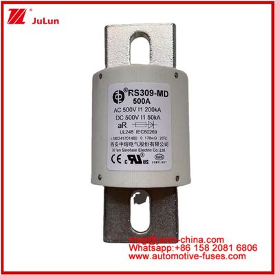 500VDC 200KA 500VAC 50KA AR Tubulaire keramische snelle lont RS309-MD 500A voor elektrische voertuigen en batterijsystemen